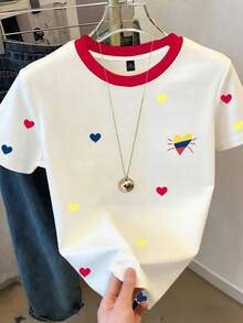 EMERY ROSE Plus Size Women's White Crew Neck T-Shirt School College Dates Summer Cute - Multicolor - View 3