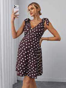 Momance Maternity Polka Dot Print Dress - Chocolate Brown - View 5