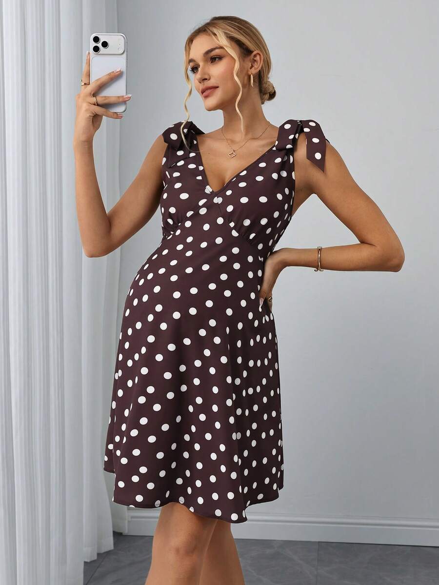 Momance Vestido de maternidad con estampado de lunares - Marrón Chocolate - Ver 1