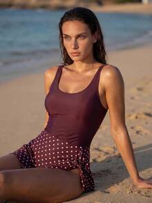 Swim Vcay Bộ jumpsuit thời trang nữ đi nghỉ mát với họa tiết chấm bi và thiết kế buộc dây. - Nhiều màu - Xem 6