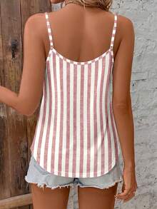 SHEIN Clasi Camisole V-Neck Longgar Motif Garis-Garis Tiruan Minimalis Kasual Warna Merah & Aprikot, Gaya Serbaguna Cocok untuk Musim Panas - MultiWarna - View 2