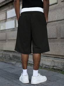 PAVTROS Young Street Style, Ribbon Print 2 In 1 Fashionable 7/8 Pants Wide Leg - Black - View 2