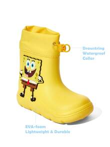 SpongeBob SquarePants | SHEIN 時尚可愛兒童嬰兒雨靴，黃色橡膠雨鞋，附拉繩，男女通用，適合雨天、戶外、海灘及其他場合 - 黃色 - 查看 3