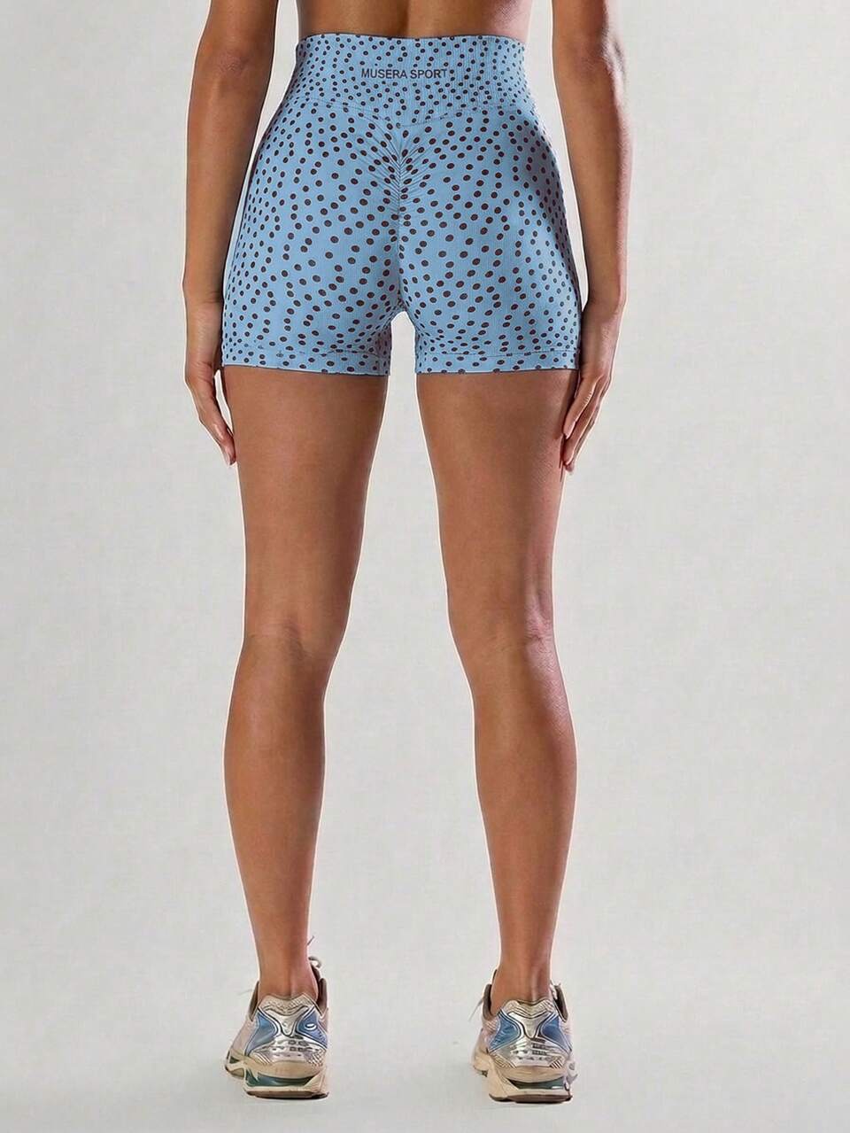 Active Blue Print High Waist Mini Shorts