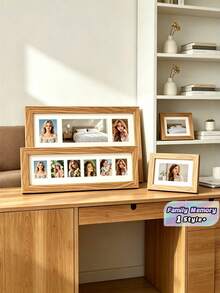6 Openings Wood Grain Effect Multi Photo Frame Vintage Rustic Style Display Pictures For Wedding Certificate ID Card License Photo Gift Birthday Graduation Anniversary Celebration Party Family Memory Wall Mountable Tabletop Collage Frame Home Office Decoration Rustic - Log color - 6 holes - View 2