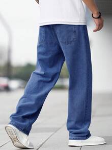 SHEIN Celana Jeans Kasual Anak Laki-Laki Model Lurus dengan Kantong Miring untuk Sehari-hari - Dark Wash - View 2