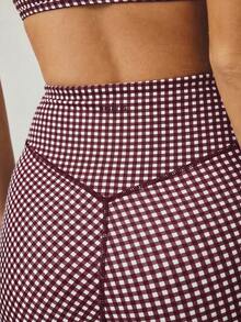 Aralina Leisurewear Plaid Gingham Printed Cropped Cami Top And High Waisted Short Two Pieces Active Gym Workout Set Summer Casual World Cup Fan Outfit - Brown - View 9