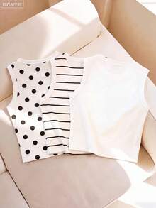 Resyla Women's Spring/Summer New Arrival Bestselling Striped, Polka Dot, Solid Color Printed Camisole Vest Tops, Versatile All-Match Fitted Style - Multicolor - View 2
