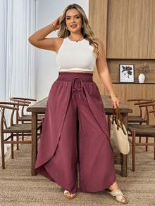 SHEIN CURVE+ Curve 尺码 US22 音乐节、海滨度假、波西米亚纯色时尚休闲宽松喇叭裤，适合夏季穿着 - 中紫紅色 - 查看 6