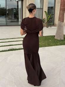 Mélanie ORL Elegant Ruched Skirt Bodycon Dress Summer - Brown - View 2