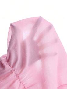 GlowEve Camisa elegante para mujer con bordado de concha color albaricoque, diseño de lazo de cuerda en color de contraste y manga corta tipo casquillo - Rosa - Ver 4