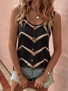 EMERY ROSE Women's Spring/Summer New Arrival Dot & Asymmetrical Stripe Print Pattern U-Neck Casual Versatile Tank Top - Multicolor - View 6