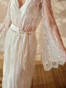 MOTF PREMIUM WOMEN'S LACE EMBROIDERED ROMANTIC LONG ROBE, SPRING/SUMMER - White - View 2
