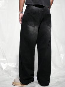 IRON GLYPH Men's Distressed Solid Color Denim Jeans - Black - View 2