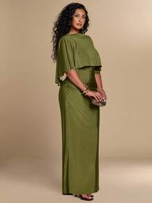 SHEIN BAE CURVE Elegantes blassgelbes Sommerkleid in Große Größen für Damen, figurbetont mit Raffung, perfekt für Essen, Strandurlaub, Partys, Dates, Brunch und andere besondere Anlässe - Grün - Übersicht 4