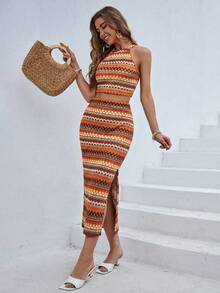 SHEIN Essnce Women Summer Casual Halter Neck Sleeveless Top And Skirt Set - Multicolor - View 3