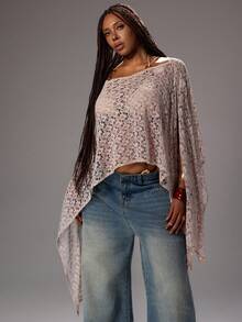 Rustia Blusa casual versátil de uso diario con hombro asimétrico y unicolor para mujer de talla grande - Albaricoque - Ver 5