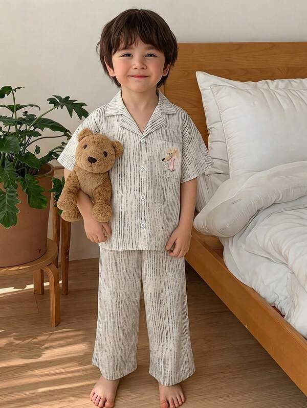 Dazy Kids 幼童男童休閒襯衫領上衣 + 直筒長褲 2件組睡衣套裝