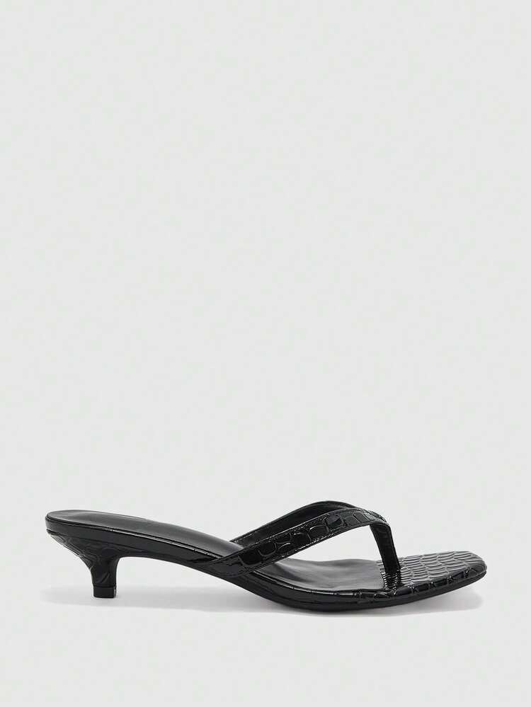 CUCCOO BIZCHIC Women Shoes Black Alligator-Patterned Square-Toed Kitten And Sandals, Wearing Versatile Commuter Spice Flip-Flops