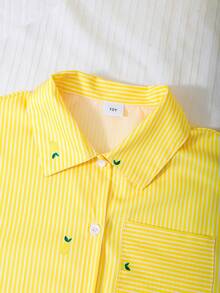 Tween Girls' Three Pieces Set, Street Cool Striped Long Sleeve Shirt, Pants, And Cami Top, Ideal For Spring And Fall - Yellow - View 4