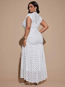 SHEIN BAE CURVE 大尺碼女款白色波點洋裝，夏季優雅 1950s 復古 80s 正式婚禮賓客長裙，派對畢業季，曲線 Y2K 風格 - 白色 - 查看 2