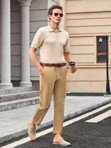 Officeau Men's Casual Formal Suit Pants - Khaki - View 4