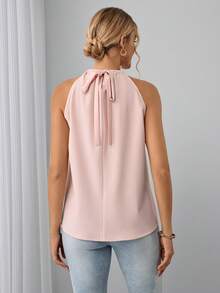 SHEIN Maternity Sweet Fashionable Elegant Elastic Neckline Ruched Tank Top Baby Shower Summer Pink And Blue Wedding Gender Reveal Guest Delivery - Pink - View 4
