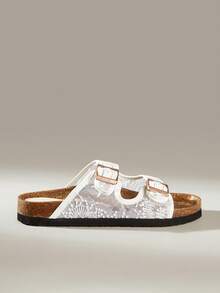 Solecia Ladies Spring And Summer Woven Sandals Double Buckle Adjustable Open-Toe Flat Bottom Light And Comfortable Versatile Casual Wear Beach Vacation Shoes - Mesh white - View 3