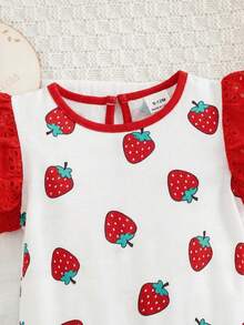 Baby Girl Strawberry Print Flutter Sleeve Bodysuit - Multicolor - View 3