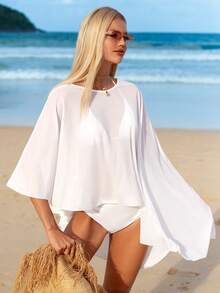 Swim Vcay 2026 Women's Asymmetrical Hem Chiffon Cover Up, Vacation Style - White - View 4