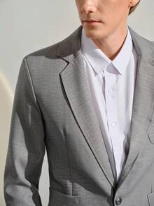 VeloEdit 男士淺灰色V領休閒正式西裝套裝，素色長袖翻領褲，春夏男士灰色套裝 2件式，休閒正式風，附口袋與拉鍊 - 灰色 - 查看 6