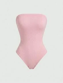 Sweetra 街頭風女款夏季無肩帶無袖連身衣 2件組 - 粉色 - 查看 3