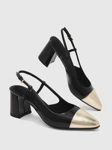 CUCCOO BIZCHIC Women's Fashion Color Block Splicing Pointed High Heels, Suitable For Daily And Dating Occasions, Spring Shoes, Suitable For Spring Break, - Gold - View 10