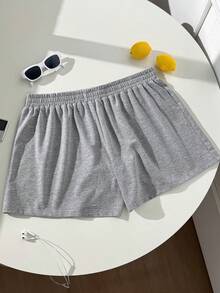 Comfortcana Plus Size Women's Casual Minimalist Sports Shorts, Light Gray, Suitable For Home, Outdoor, And Workout - Grey - View 4