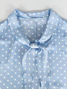 SHEIN PETITE Spring/Summer French Bow Tie Collar Blue Polka Dot Elegant Women Blouse Teachers' Day Tea Party Office - Baby Blue - View 3