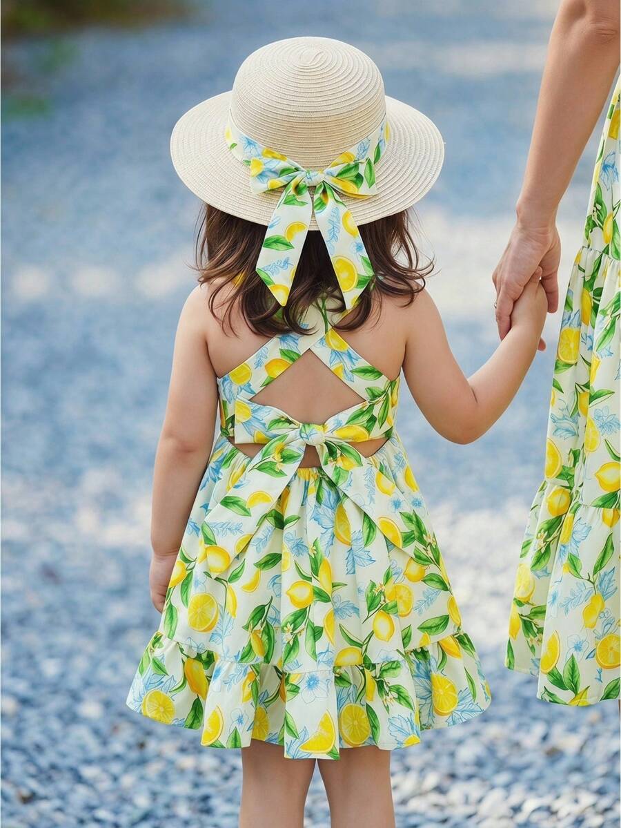 Emery Rose Kids Emery Rose Kids 女宝宝时尚夏季度假休闲可爱柠檬水果绿植图案荷叶边连衣裙 - 彩色 - 查看 1