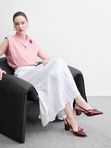 CUCCOO BIZCHIC 勃根地酒紅色漆皮尖頭露跟涼鞋女款，法式交叉帶扣細高跟鞋 - 酒紅色1 - 查看 6