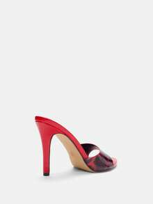 Glitzique Women's High Heel Leopard Print Red Mule Shoes, Suitable For Spring/Summer Night Parties, Gatherings, Outdoor Walks, Runways, Home & Casual Wear. Pointed Toe, Thin High Heel, Sexy Open Toe Design, Slip-On, High-Quality Mirrored Surface Material, Elegant Rose Red Color, Fashionable High Heels,Stiletto Heels - Rose Red - View 9