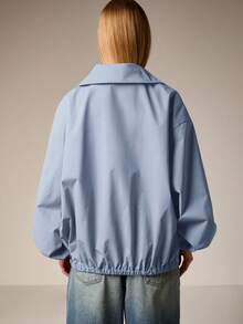 AiiRZ Oversized Quarter-Zip Track Top Jacket With Bellow Cargo Pockets And Elasticated Cuffs For Fall Winter - Blue - View 3