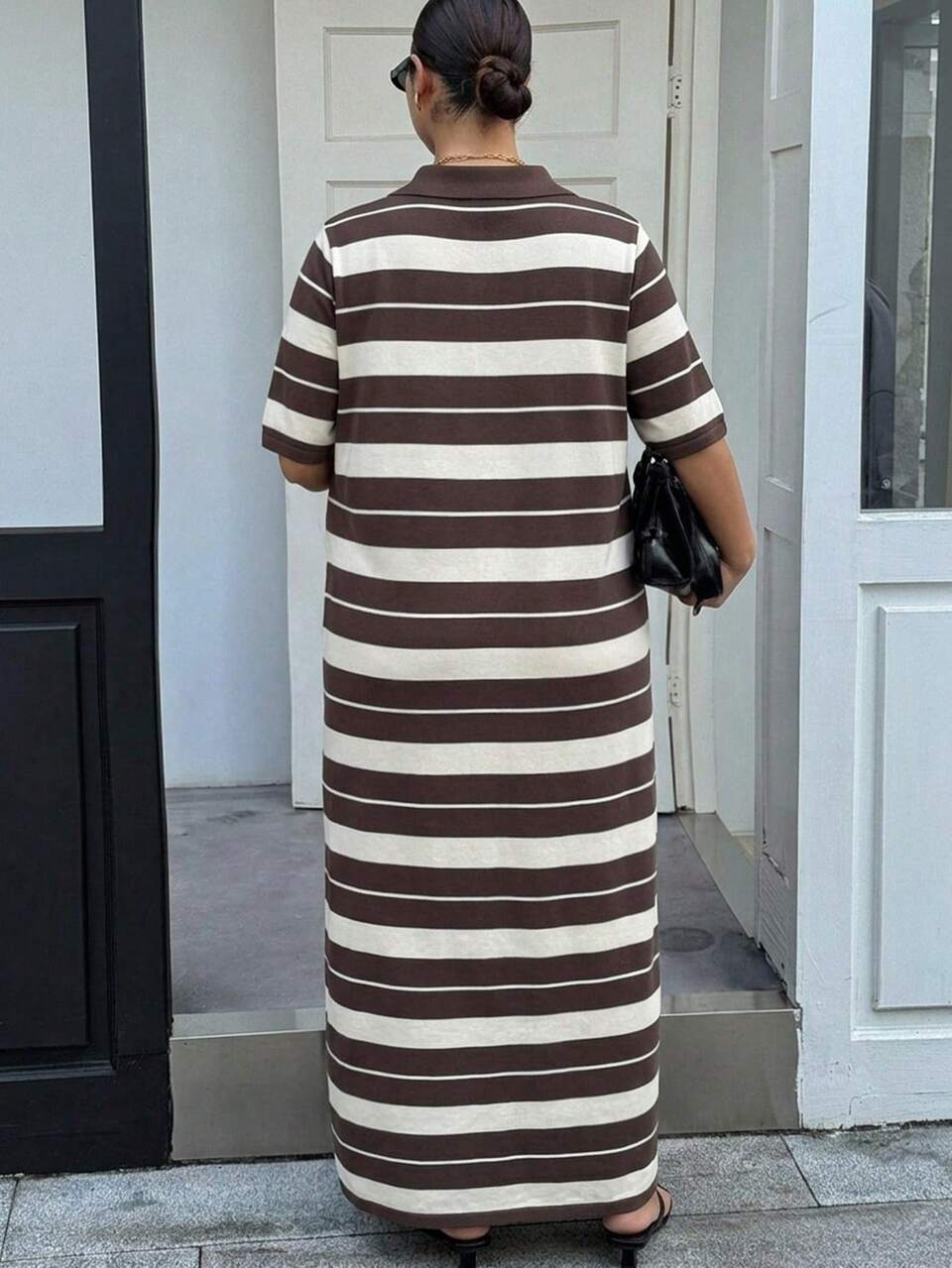 Dazy Plus Loose Fit Contrast Color Patchwork Short Sleeve Casual Long Dress/Sweater Dress, Plus Size For Early Autumn