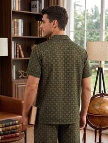 Provexi Provexi Men's Casual, Vacation, Home Polo Collar Cardigan Short Sleeve Top And Shorts Set - Multicolor - View 2
