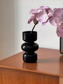 Cirelle 1個極簡黑色花瓶，現代分層雕塑花架，亮面裝飾花瓶，適用於客廳、臥室和辦公室，優雅家居裝飾，送給朋友和家人的貼心禮物，適合鮮花或乾燥花卉布置 - 黑色花瓶 - 查看 5