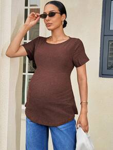 MaterniWear Women's Solid Color Minimalist Short Sleeve Maternity T-Shirt - Brown - View 8