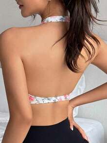 DAZY Solid Color Twist Front Racerback Sports Bra For Women - Pink - View 4