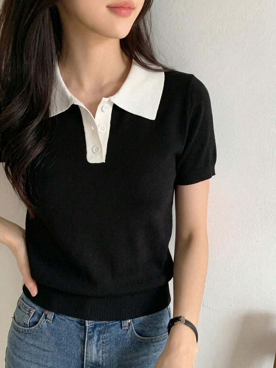 Women's Business Casual Polo Collar Short Sleeve Knit Top Summer
