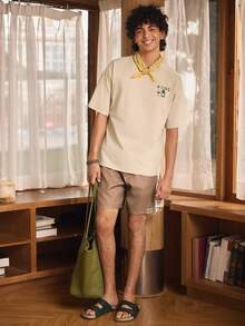 Whitmere Men's Graphic Print T-Shirt, Beach Summer Wear, Loose Fit Short Sleeve Tee - Apricot - View 3