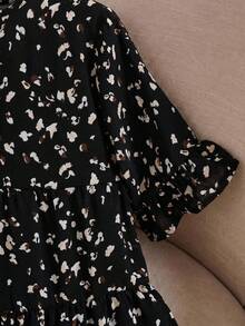 Rusticease Plus Size Casual Resort Style Ruffled Sleeve Allover Print Blouse,Tropical Vacation, Summer Tops - Black - View 3