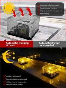 4/6 piezas Luces de ladrillo de hielo solar cuadradas, luces solares automáticas, luces nocturnas, decoración de paisaje, luces de camping, decoración de escaleras, luces de cubo de hielo, sensor automático, luz cálida, flores de cristal de hielo falso, adecuado para patio, césped, camino, escaleras, balcón, jardín, sendero del parque y talla grande escenarios - Lámpara pequeña de ladrillos de hielo - Ver 11