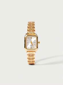 Glisma 2pcs Women's Elegant Retro Watch Set - Luxury Heart-Shaped Chain Quartz Watch With Rectangular Dial And Stainless Steel Strap, Classic Analog Watch - Gold - View 8