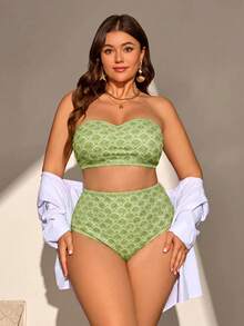 SHEIN Swim Curve 大尺碼全身印花度假海灘泳裝套裝 - 彩色 - 查看 2